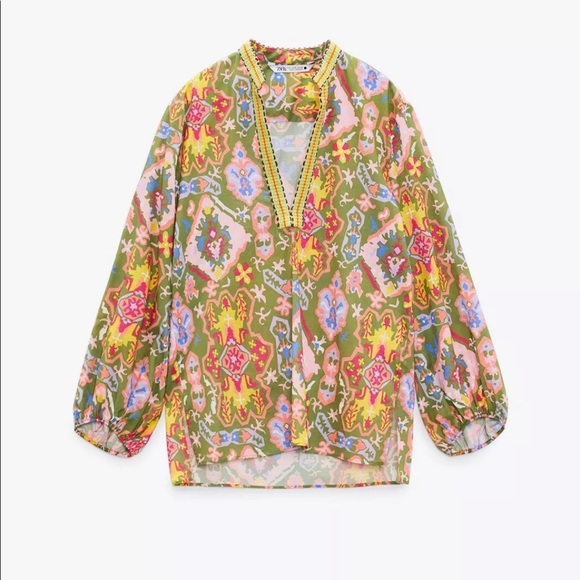 NWT ZARA LONG SLEEVE PRINTED BLOUSE - Picture 6 of 12